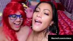 Play Two Asian pussies fucked hard in the ass and pussy with a gifted man