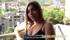 Her panties are deep in her ass, which a bald guy removes